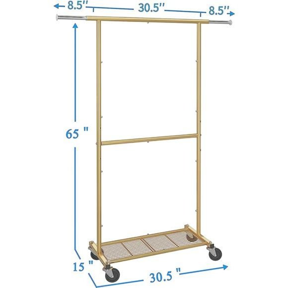Standard Clothing Garment Rack with Wheels, Extendable, Golden Yellow - Picture 7 of 7